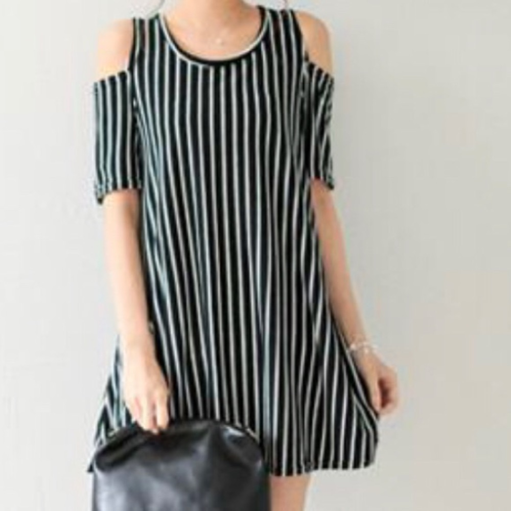 Daisy boutique open shoulder black stripe mini